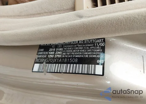 2001 Mercedes-Benz S 430 z USA, uszkodzony, nr VIN WDBNG70JX1A181508